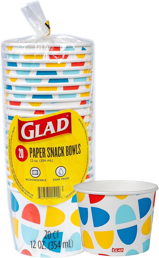 Glad Everyday Paper Snack Bowls, Semiellipse Abstract, 12 Oz, soak-proof by GladTrashFoodStorage