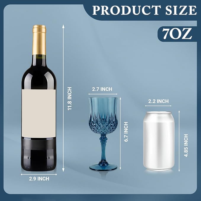 12Pack Plastic Wine Glasses, 7oz Vintage Goblets - Image 2