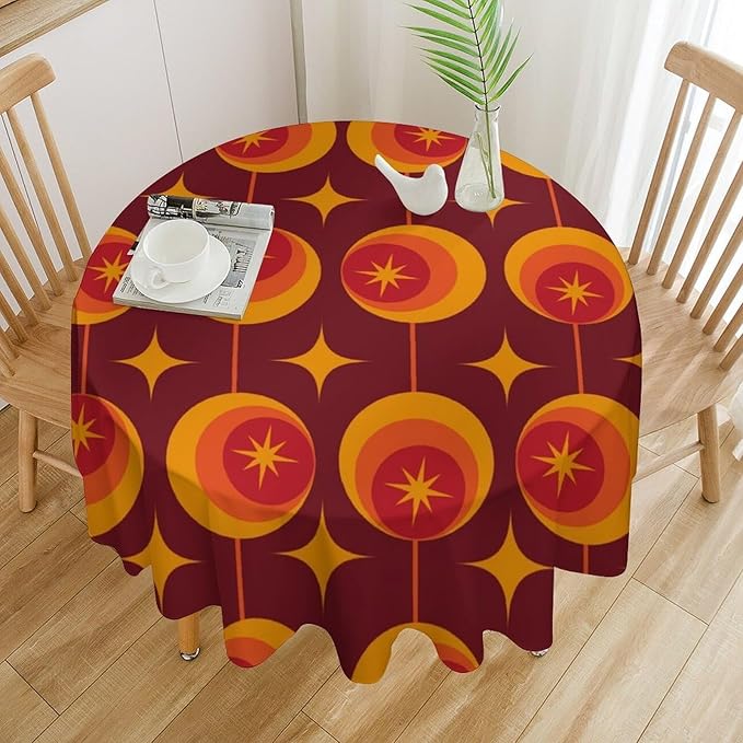 Modern Mid Century Round Tablecloth, Abstract Vintage Geometric Print Tablecloth for Home Party Dining Room Kitchen Decor 70Inch(178cm)