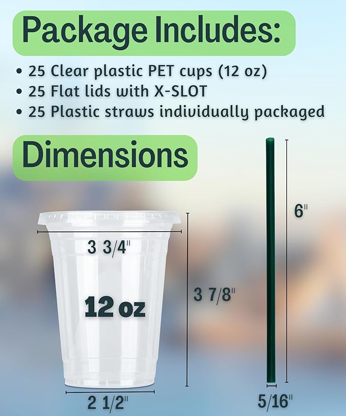 12 oz Clear Plastic Cups with Lids and STRAWS, Disposable Drinking Cups - Image 3