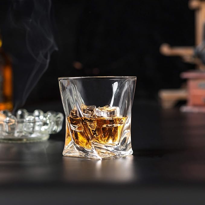 KANARS Old Fashioned Whiskey Glasses with Luxury Box - 10 Oz Twisted Liquor Tumblers for Scotch, Bourbon, and Cocktail Drinks - Set of 2 - Men Gift for Valentine's Day Birthday Anniversary