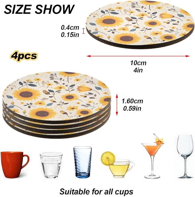 Sunflower Cow Leather Skin Brown Pattern Round Coasters - Image 4