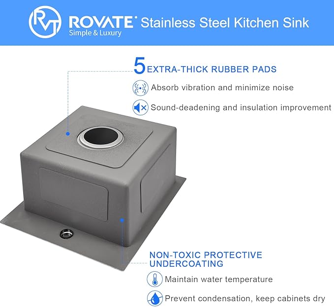 ROVATE 13 x 15 x 8 inch Drop in Bar Sink, Small Kitchen Sink Topmount Single Bowl, 304 Stainless Steel Bar Sinks Overmount Handmade with Basket Strainer