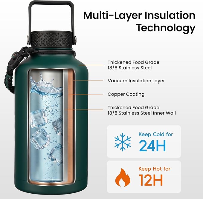 Konokyo 64 oz Insulated Stainless Steel Water Bottle Jug - Image 3