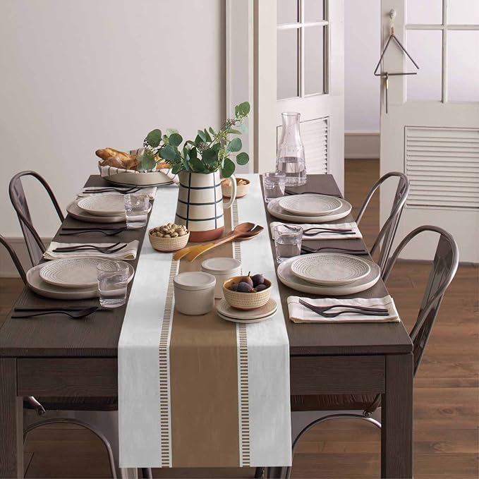 Brown Table Runners 90 inches Long, Stripes Minimalist Simple Table Runner - Image 4