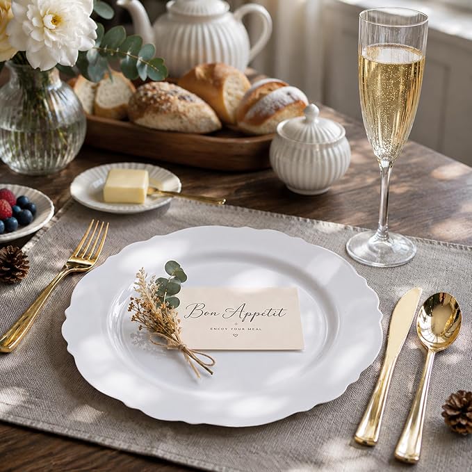 60pcs White Plastic Plates -10.25inch Baroque White Disposable Dinner Plates - Image 4