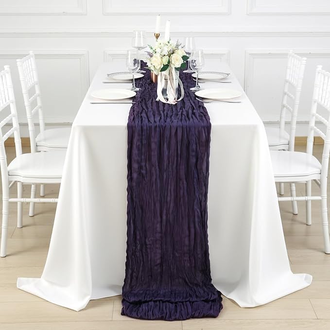 1 Pack Dark Purple Cheesecloth Table Runner 120 Inch Boho Wedding Decor | - Image 4