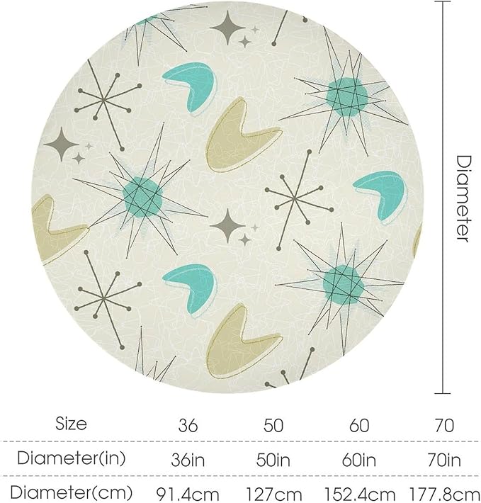 Mid Century Round Tablecloth, Modern Atomic Abstract Geometric Pattern Tablecloth for Home Party Dining Room Kitchen Decorm 36Inch(90cm)