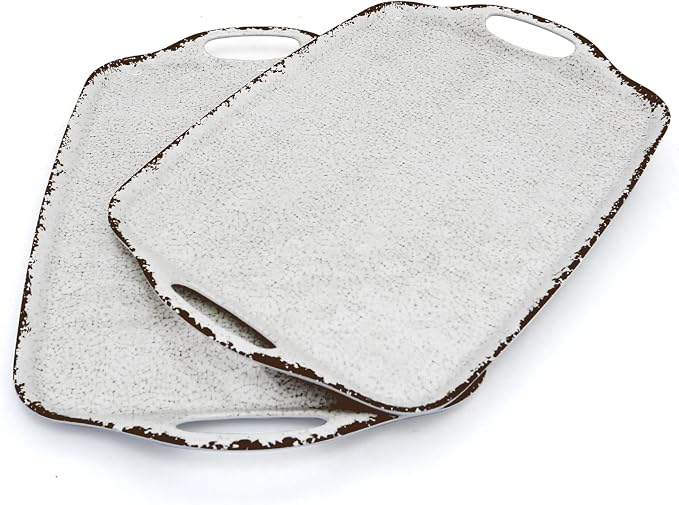 TP Melamine Serving Trays with Handles, 17” x 12”, Rustic White | Rectangular by TastePrime