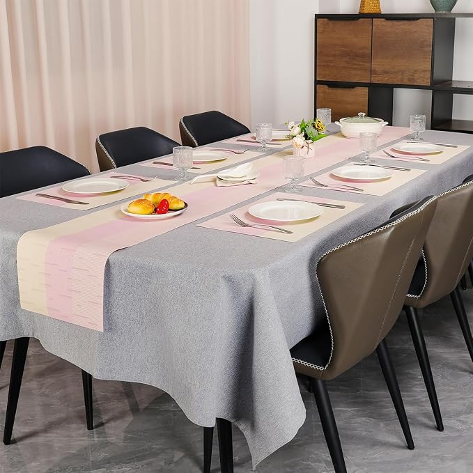 Table Runner 53 Inches Long, Vinyl Woven Farmhouse Table Runners | Washable - Image 6