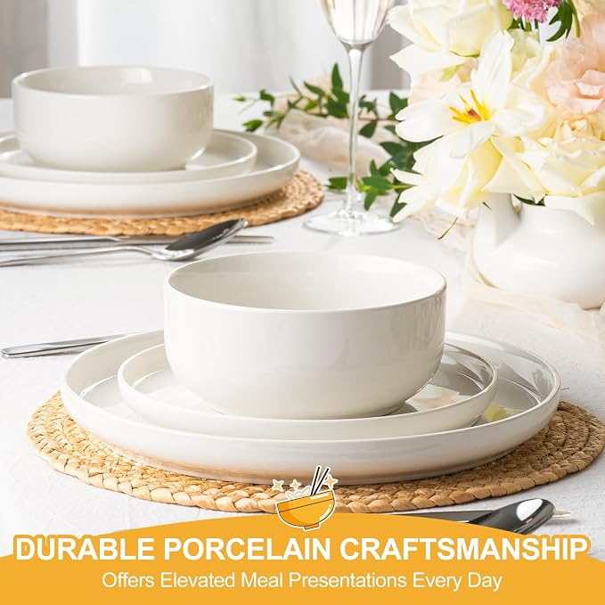 EWFEN Plates and Bowls Sets, 24 Pieces Ceramic Dinnerware Set - Image 3