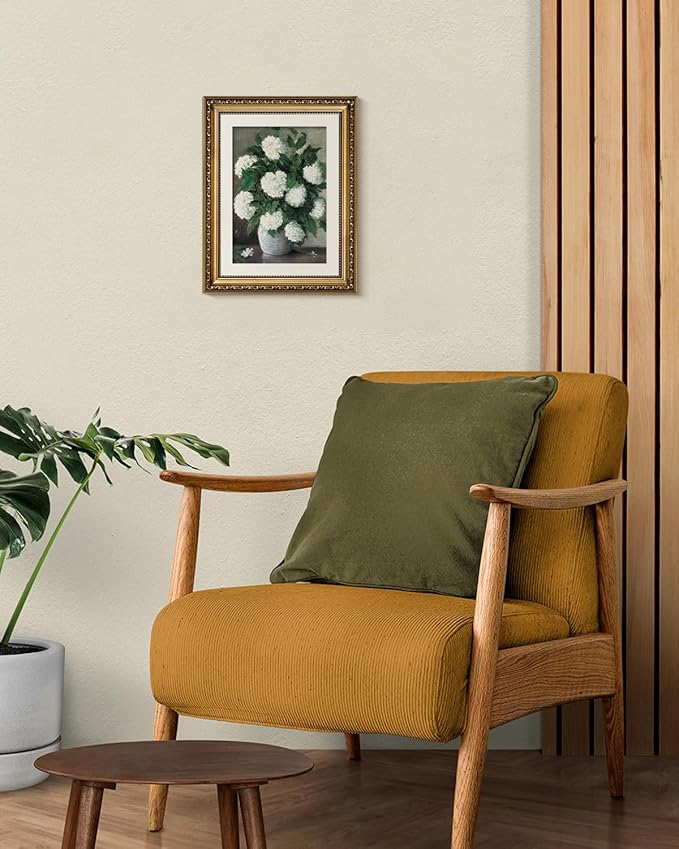 InSimSea Retro Gold Framed Wall Art, Home Room White Hydrangea Vintage Wall Decor, Canvas Print Artwork, Farmhouse Country Decor, Antique Picture Frame Floral Paintings, 11x14 Inch