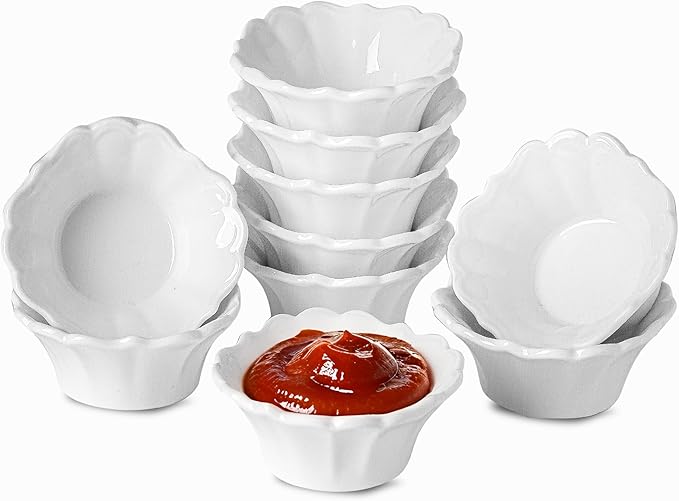 UIBFCWN 3.3oz White Dipping Bowl Set of 10, 3.7inch Ceramic Soy Sauce Dishes, Small Pinch Bowls for Condiment Sushi Olive Oil Ketchup, Dipping Sauce Cups/Bowls/Dishes for Kitchen