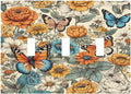 Light Switch Cover Vintage Colorful Floral Butterfly Flowers 3 Gang Wall Plate Triple Light Switch Plate Toggle Decorative Outlet Covers Electrical Switchplate for Bathroom Bedroom Decor