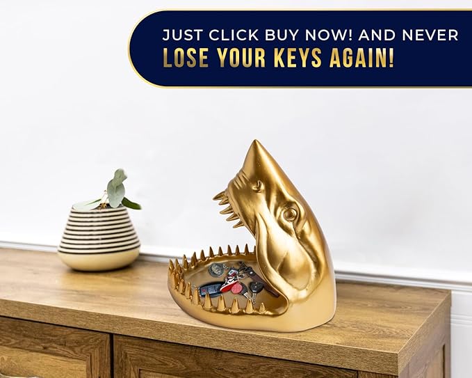 Comfify Shark Resin Figurine – Stylish Shark Sculpture with Open Bowl Design for Snacks, Keys, or Trinkets – Artistic Holder with Elegant Golden Finish – Playful Addition to Modern Decor