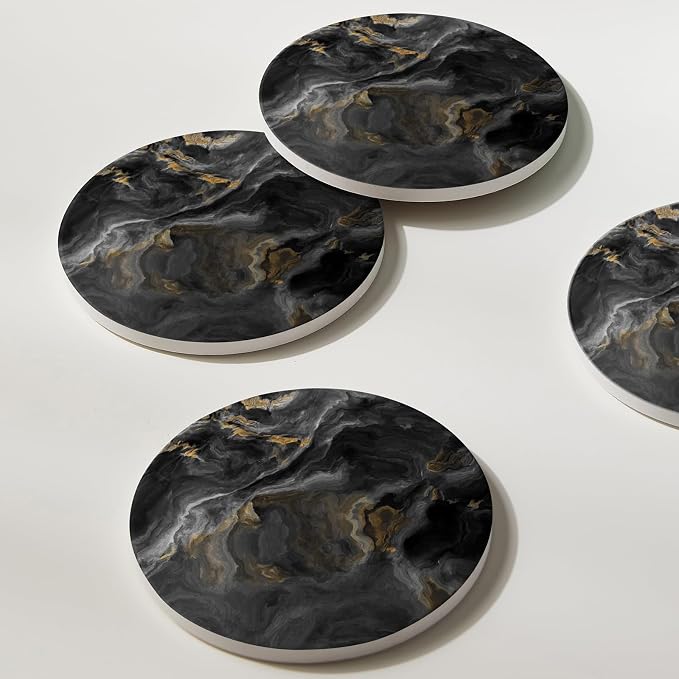 Set of 6 Abstract Black Marble Coasters - Image 5