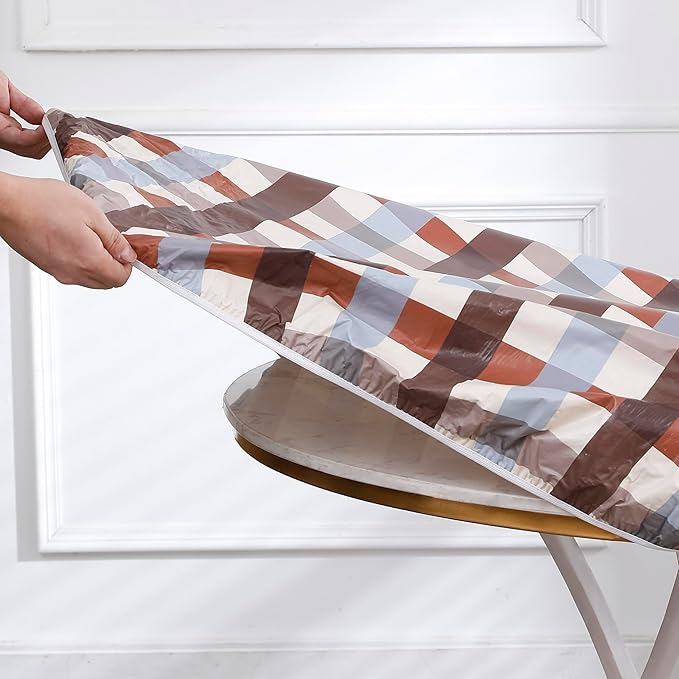 Walrus Round Vinyl Fitted Tablecloth with Flannel Backing Elastic Edge Design Table Cover Waterproof Oil-Proof PVC Table Cloth Stain-Resistant Best for 45"-56" Round