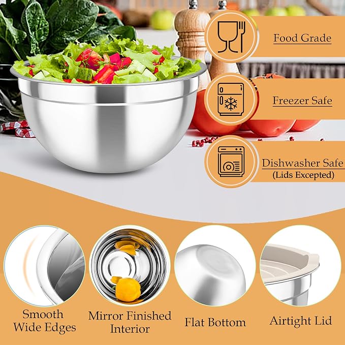TeamFar Mixing Bowls, Stainless Steel Nesting Salad Bowls Set | Mixing Bowls - Image 4