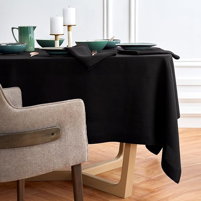Solino Home Black Linen Tablecloth 70 x 144 Inch - 100% Pure Linen Table Cloth for Rectangle Tables - Sonoma, Machine Washable Tablecloth for Winter, Spring