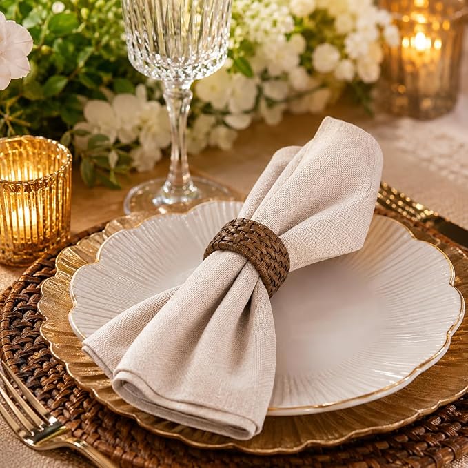 Jute Cane Napkin Rings, Walnut | Plastic & cane, 2.25x2.25x1.5 in each - Image 7