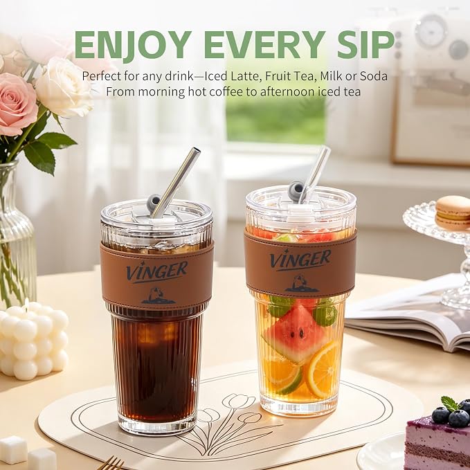 VINGER 20 oz Ribbed Glass Tumblers - Image 5
