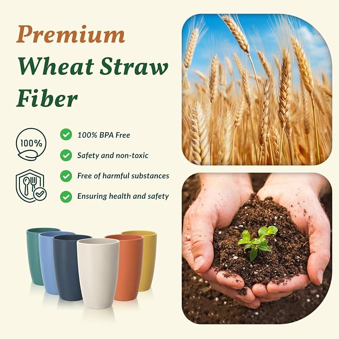 Homienly Unbreakable Plastic Cups Set Wheat Straw Cups 20 OZ Drinking Cups - Image 4