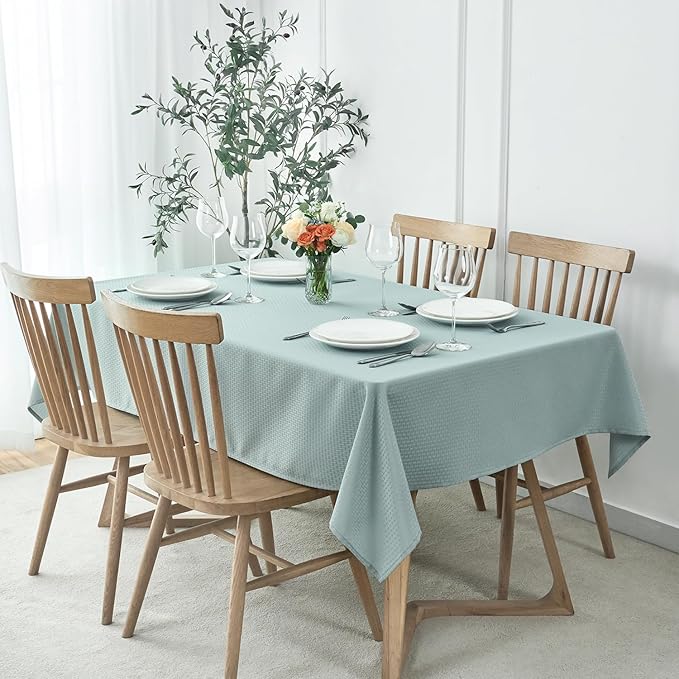 maxmill Weaved Texture Tablecloth Water Resistance Antiwrinkle Spillproof Soft Washable Table Cloth for Dining Room, Buffet Banquet Parties Holiday Dinner, Rectangular 60 x 108 Inch, Dusty Blue