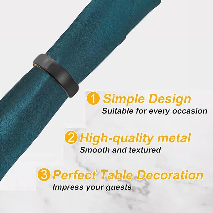 8 Pcs Black Napkin Rings-Stainless Steel Napkin Rings | Metal Napkin Ring - Image 5