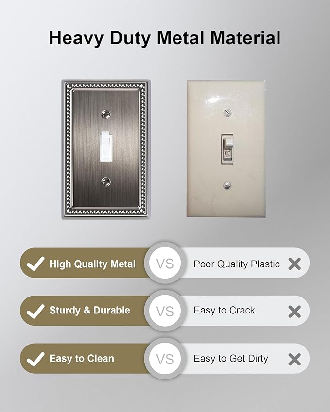 4-Pack Single Toggle Light Switch Cover Plate, Pearls Decorative Switch Plate Covers, Silver 1 Gang Metal Wall Plate, Corrosion Resistant