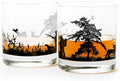 Black Lantern Whiskey Glass Set of 2 - Hunting Landscape Rock Glasses 11oz. Old Fashioned Glassware Set