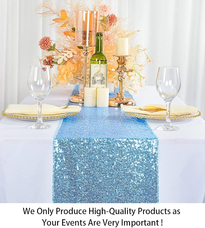 ShiDianYi Sequin Table Runners 10PCs 12x72 Baby Blue Glitter Table Cover - Image 2