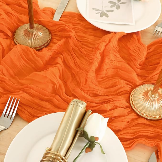 8 Pack Orange Cheesecloth Table Runner 120 Inch Boho Wedding Decor | - Image 7