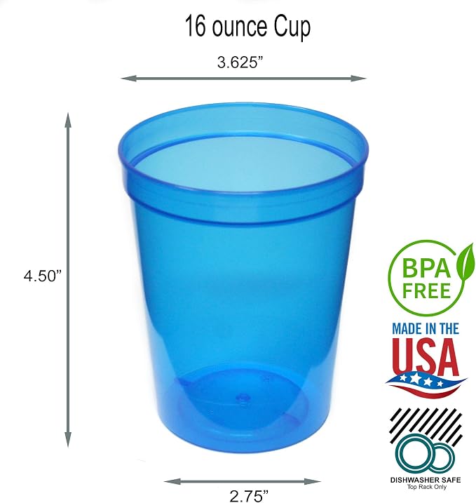 Rolling Sands 16 oz. Reusable Plastic Stadium Cups, 8 Pack, Made in USA - Image 2