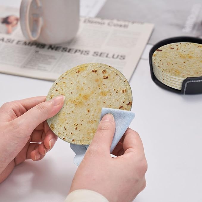 Tortilla Coasters for Drinks Set of 6, Round Leather Coaster - Image 6