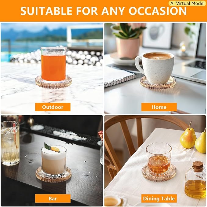 VIBRATITE 4 Inch Glass Coasters Set of 4, Amber Round Drink Coasters | - Image 7