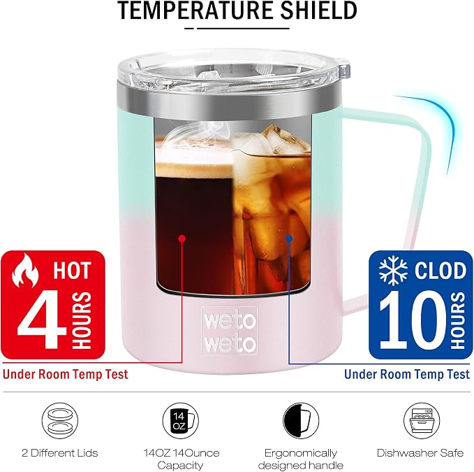WETOWETO 14 oz Coffee Mug, Vacuum Insulated Camping Mug - Image 4