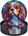 King Charles Cavalier Stained Dog Breed Glass Art Leather Drinks Coasters by Novgift