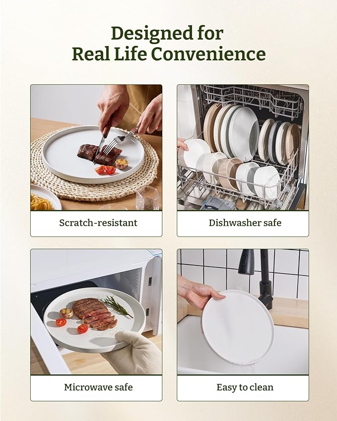 Famiware Nebula Dinnerware Sets with Mugs, Service for 4 (16 Pieces), Fine Stoneware Plates and Bowls Sets, Microwave and Dishwasher Safe Dishes Set, White