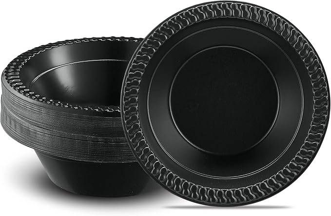 PLASTICPRO 100 PCS Black Plastic Bowls Light Weight 12 oz Plastic Soup Bowls by PLASTICPRO