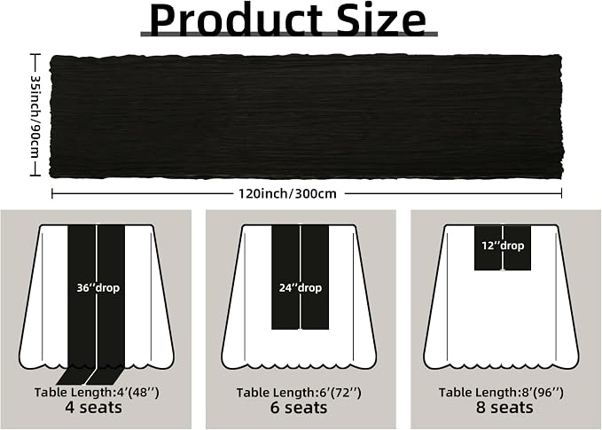 Black Cheesecloth Table Runner Rust Boho Fall Party Decoration | 35x120 Inches - Image 2
