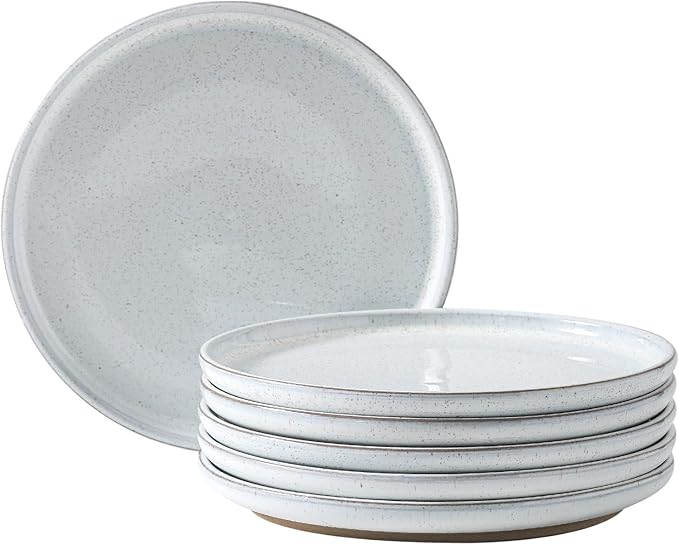 Ceramic Dinner Plates Set of 6,Stoneware 8 Inch,Microwave,Dishwasher and Oven Safe,Porcelain Dessert Plates for Pasta,Salad and Steak,Christmas Gift,Dishes for Kitchen,Scratch Resistant,White