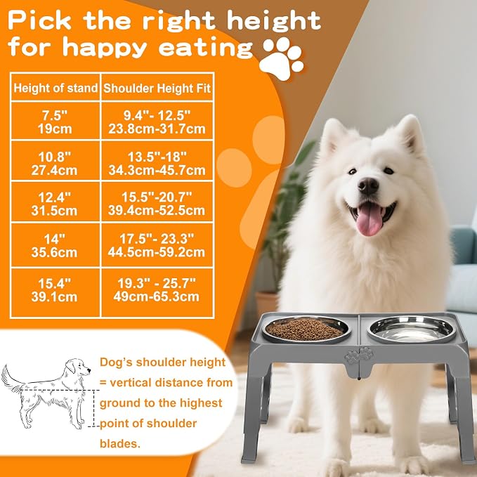 Elevated Dog Bowls for Large Dogs 5 Adjustable Heights 7.5"-15.4", 2 X-Large - Image 7