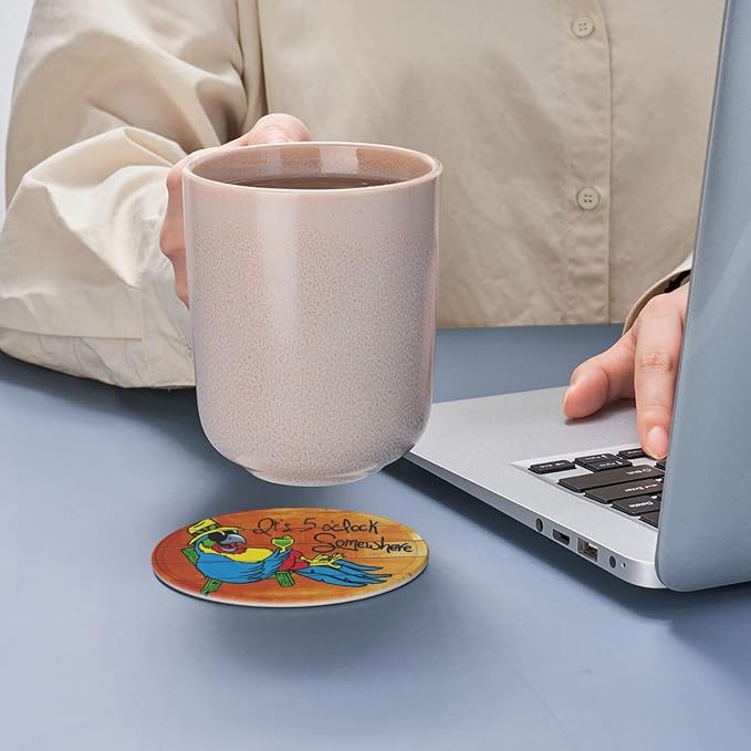 It's 5 O'Clock Somewhere Coasters Set of 6 Pu Leather Drinks Coaster - Image 8