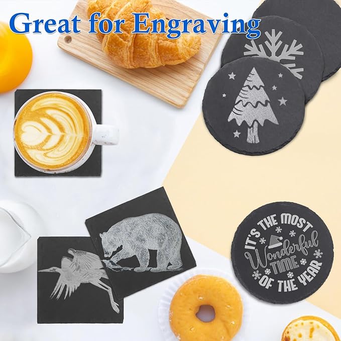 50 Pack 4 Inch Slate Coasters for Drinks, Black Stone Coasters with Anti-Scratch Bottom, Ideal for Home Decor, Bar, Housewarming Gifts, and Laser Engraving KUKLIPJIM