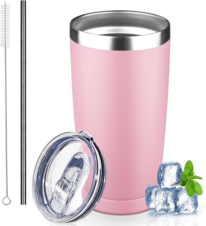 20 oz Tumbler with Lids and Straws, Stainless Steel Insulated Coffee Tumbler by GUDEMAO