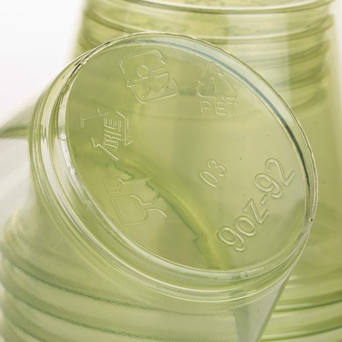 Golden Apple, 9oz-50sets Green Plastic Cups with Clear Flat no Hole lids…