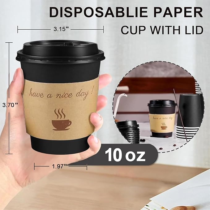 Clawsoff 100 Pack 10 oz Disposable Paper Coffee Cups - Image 2