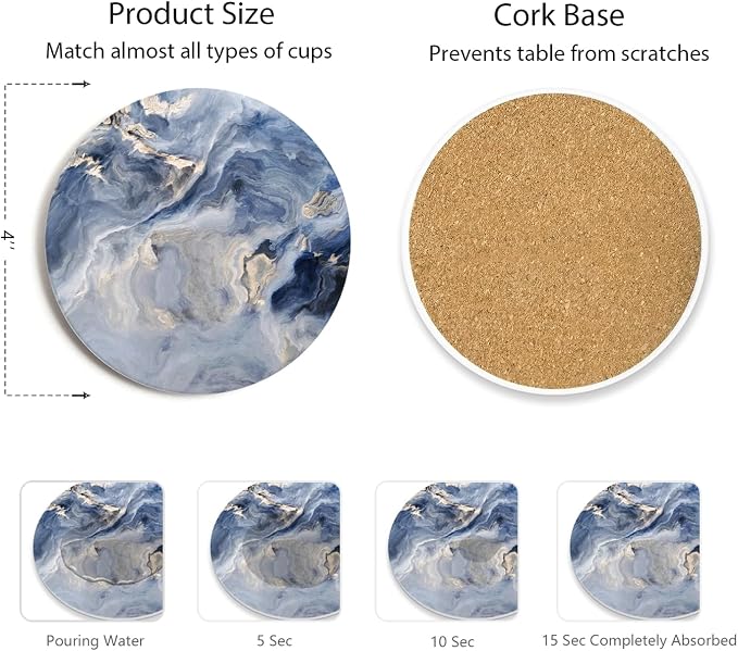 Set of 6 Navy Blue Marble Coasters - Image 2