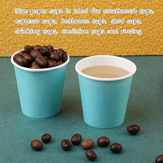 Wuadua 200 Pack 3 oz Blue Espresso Paper Cups - Sturdy and Leak-Proof for Parties, Events, Office, Home Use Disposable Mouthwash Cups - Ideal for Hot/Cold Drinks, Smooth Rim Design, Eco-Friendly