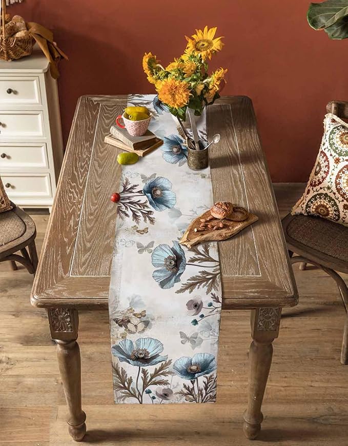Vintage Tulip Flowers Short Table Runners 48 Inches, Cotton Linen Fabric Table - Image 4